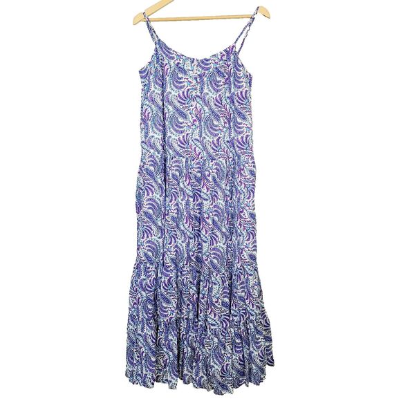 J. Crew Dress M Purple Blue Paisley Tiered Sleeveless A-Line Maxi Sundress - Picture 1 of 11